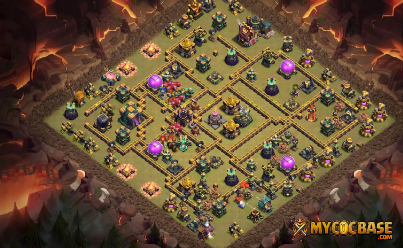 TH14 Asymmetrical War Base with Isolated Town Hall & Eagle Core